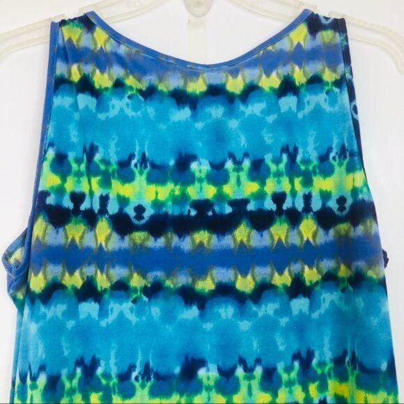 Madmazelle Maxi Tank Dress Sz Small? Tie Dyed Boho Flowy Blue Green Yellow - Picture 4 of 6